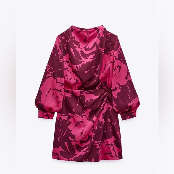 Zara Satin Effect Floral Mini Dress NWT size L - Picture 3 of 8